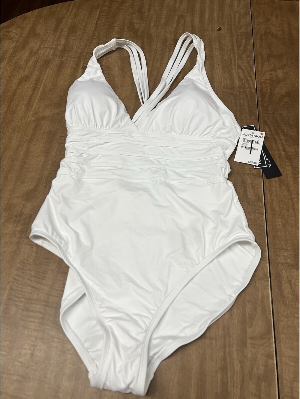 La Blanca Women's White Multi-Strap Cross-Back One Piece Swimsuit Size 12 NWT